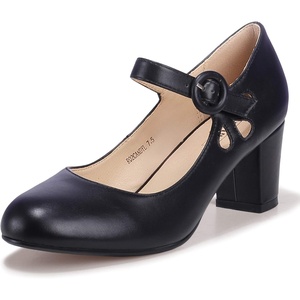 image:imageIDIFU Womens Candy Dress Mary Jane Shoes Low Block Heels Closed Round Toe Office Work Church Wedding PumpsBlack