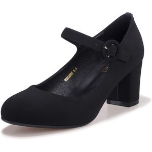 image:imageIDIFU Womens Candy Dress Mary Jane Shoes Low Block Heels Closed Round Toe Office Work Church Wedding PumpsBlack Nubuck