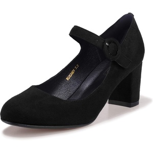 image:imageIDIFU Womens Candy Dress Mary Jane Shoes Low Block Heels Closed Round Toe Office Work Church Wedding PumpsBlack Suede