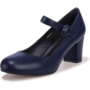 image:imageIDIFU Womens Candy Dress Mary Jane Shoes Low Block Heels Closed Round Toe Office Work Church Wedding PumpsBlue Pu