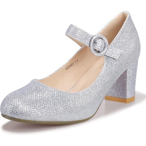 image:imageIDIFU Womens Candy Dress Mary Jane Shoes Low Block Heels Closed Round Toe Office Work Church Wedding PumpsSilver Glitter