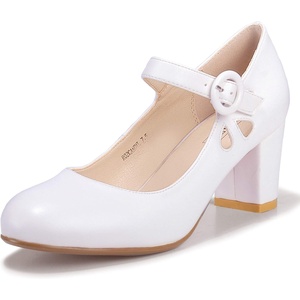 image:imageIDIFU Womens Candy Dress Mary Jane Shoes Low Block Heels Closed Round Toe Office Work Church Wedding PumpsWhite