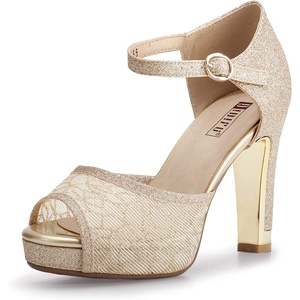 image:imageIDIFU Womens IN4 Mary Platform Chunky High Heels Sandals Peep Toe Dress Wedding Bridal Shoes for Women Bride BridesmaidGold