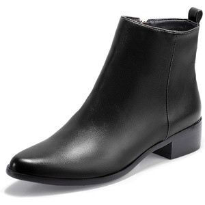 image:imageIDIFU Womens Romy Classic Pointed Toe Ankle Boots Side Zipper Low Block Heel Dress BootiesBlack Pu