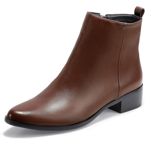 image:imageIDIFU Womens Romy Classic Pointed Toe Ankle Boots Side Zipper Low Block Heel Dress BootiesDark Brown Pu