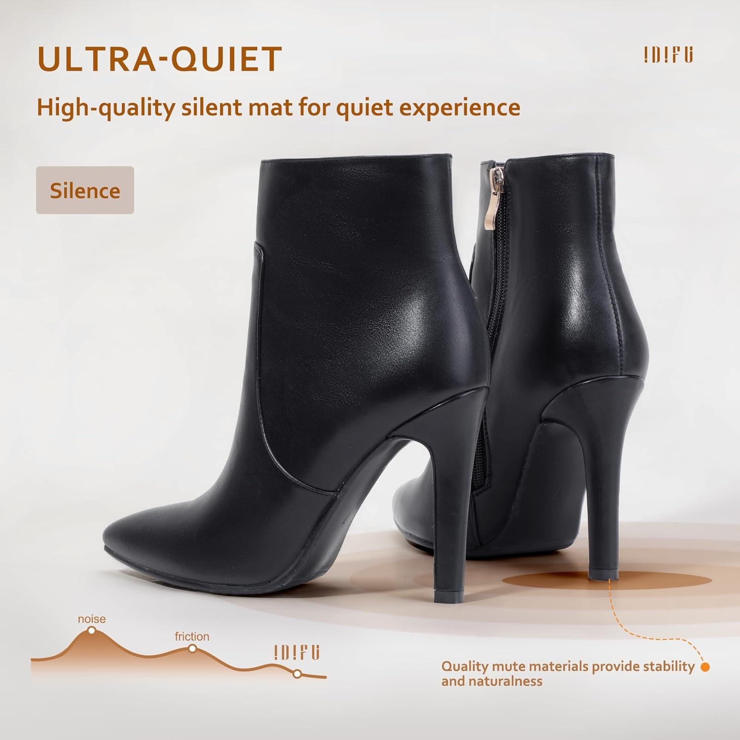 image:imageIDIFU Ankle Boots for Women High Heel Pointed Toe Boots Side Zipper Stiletto BootiesBlack Pu