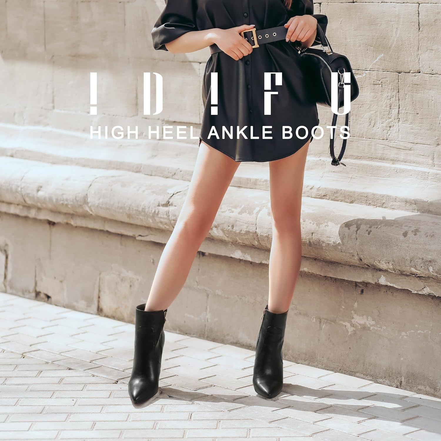 image:imageIDIFU Ankle Boots for Women High Heel Pointed Toe Boots Side Zipper Stiletto BootiesBlack Pu
