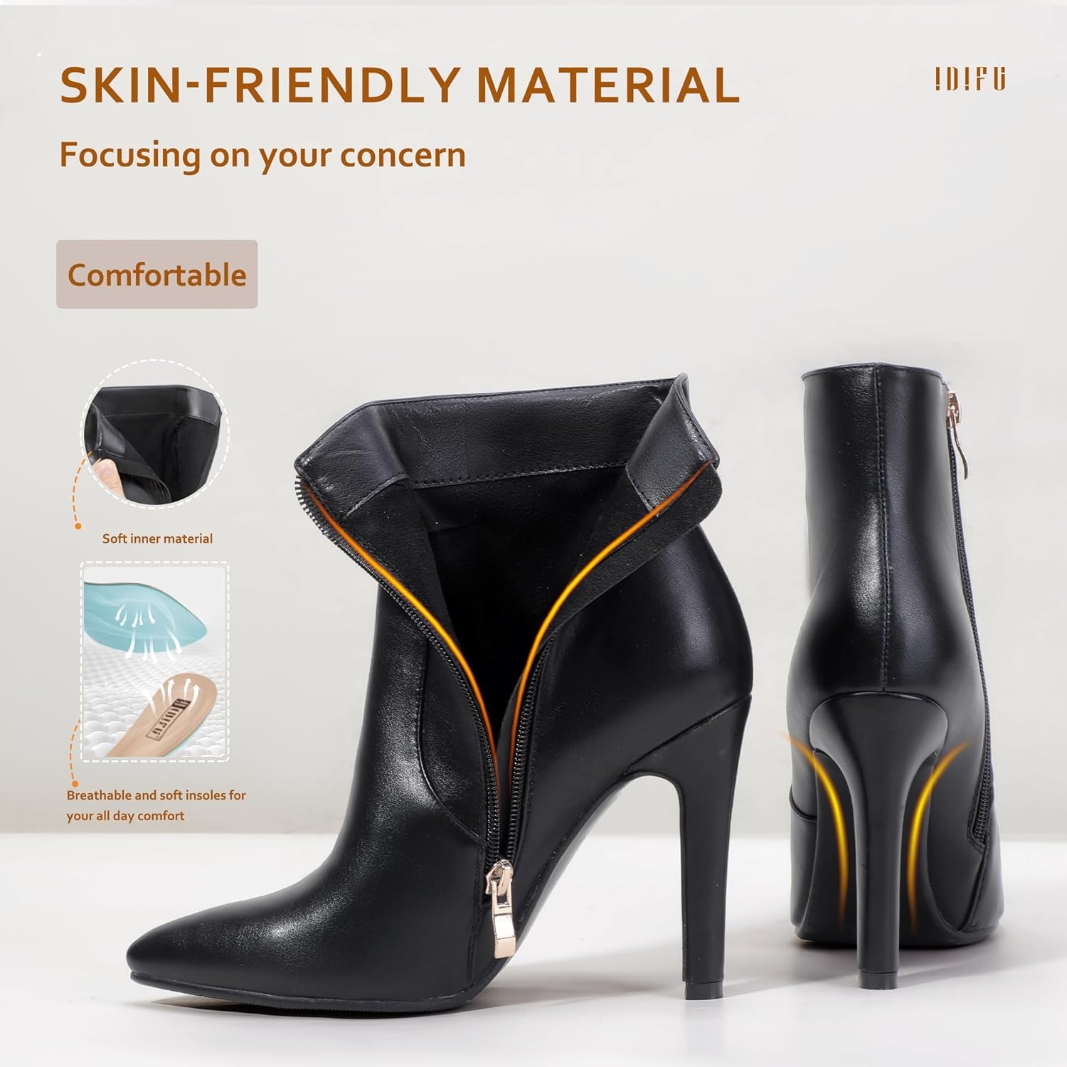 image:imageIDIFU Ankle Boots for Women High Heel Pointed Toe Boots Side Zipper Stiletto BootiesBlack Pu