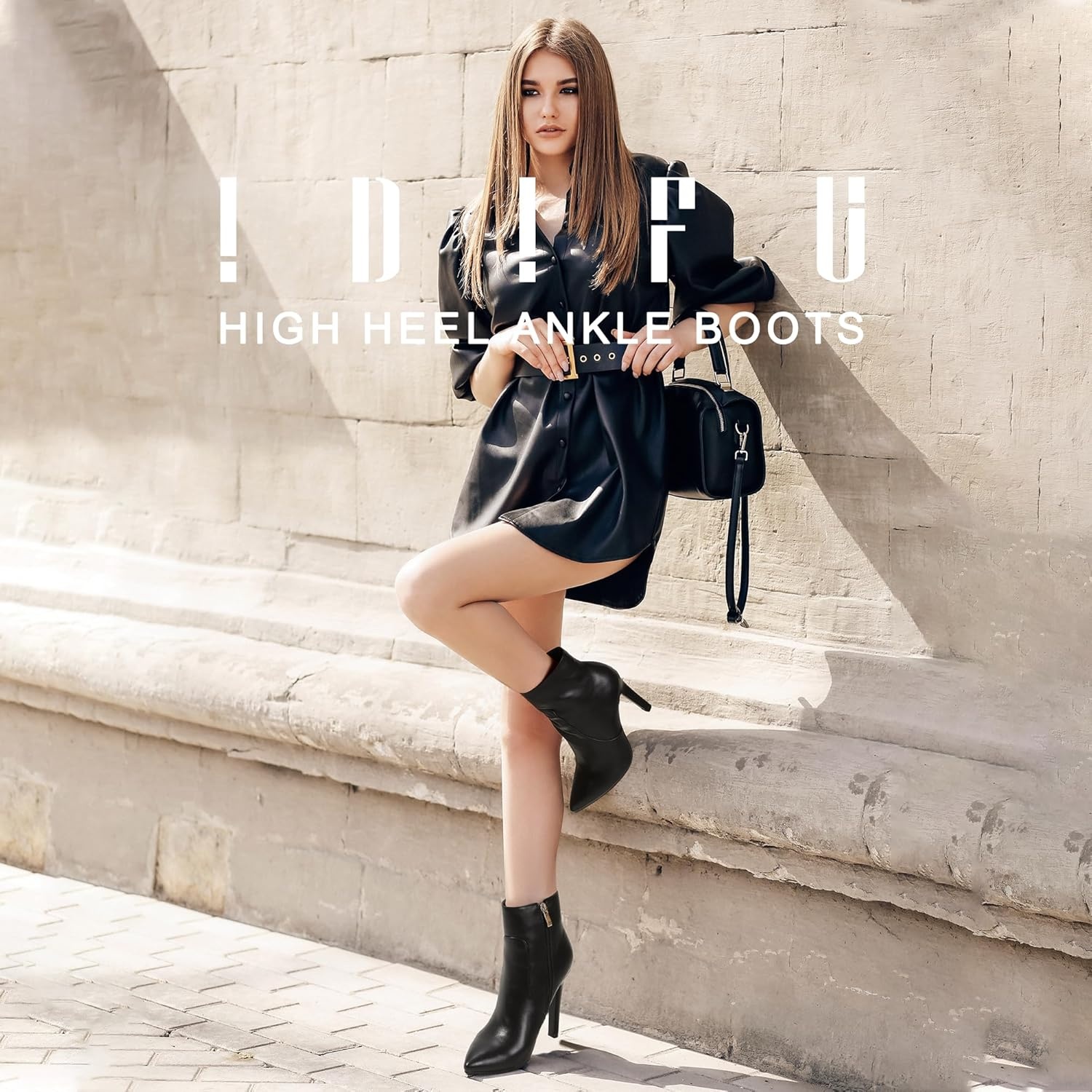 image:imageIDIFU Ankle Boots for Women High Heel Pointed Toe Boots Side Zipper Stiletto BootiesBlack Pu
