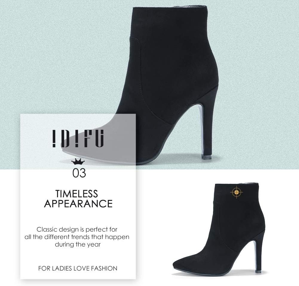 image:imageIDIFU Ankle Boots for Women High Heel Pointed Toe Boots Side Zipper Stiletto BootiesBlack Suede