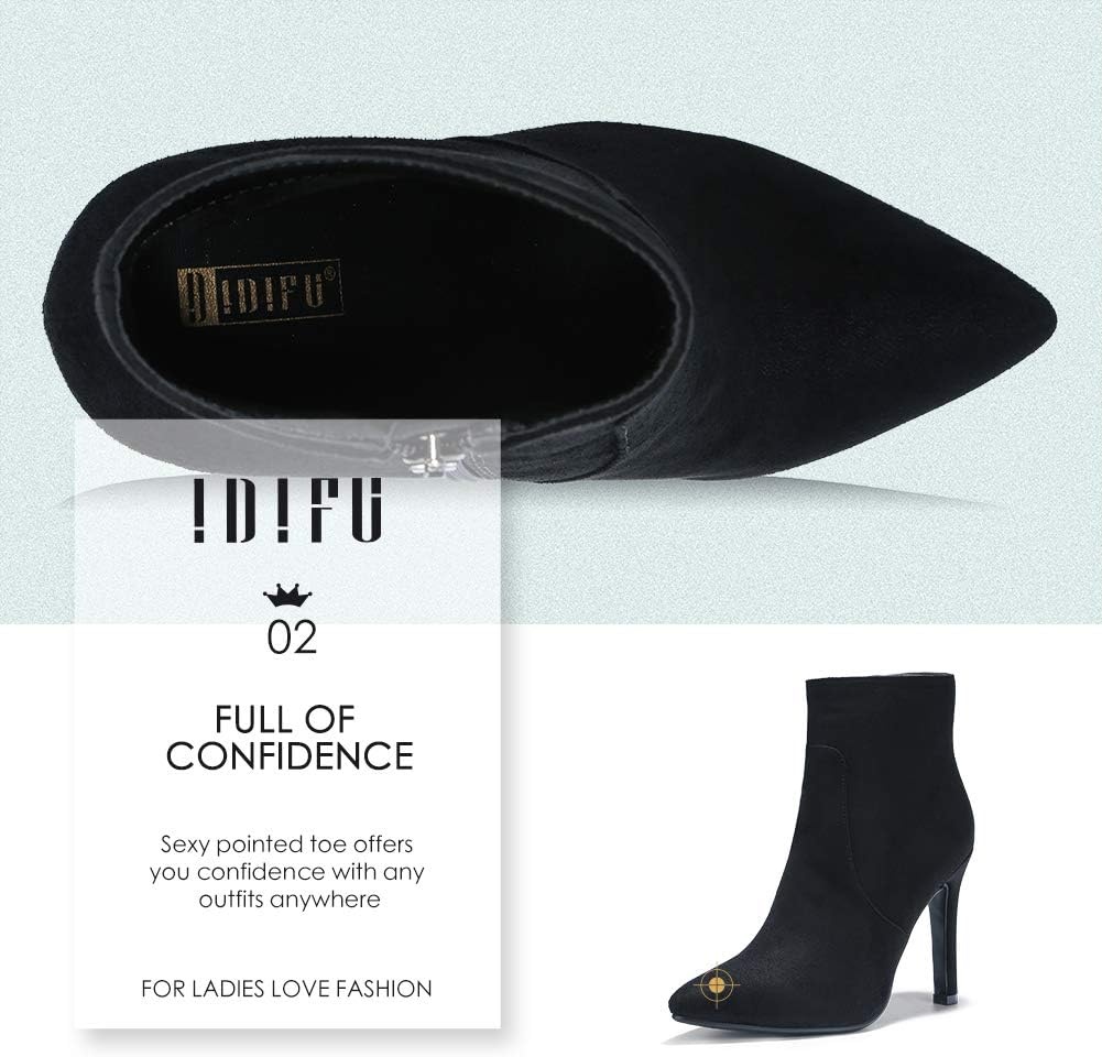 image:imageIDIFU Ankle Boots for Women High Heel Pointed Toe Boots Side Zipper Stiletto BootiesBlack Suede