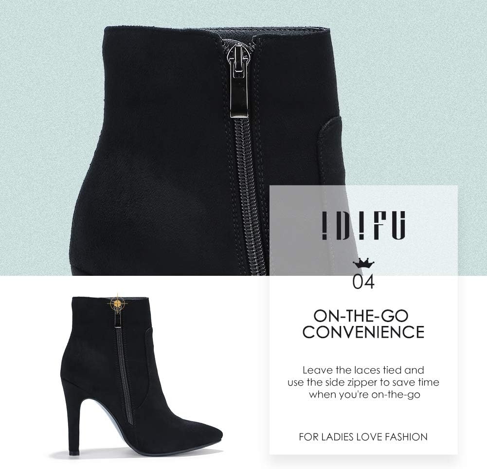 image:imageIDIFU Ankle Boots for Women High Heel Pointed Toe Boots Side Zipper Stiletto BootiesBlack Suede