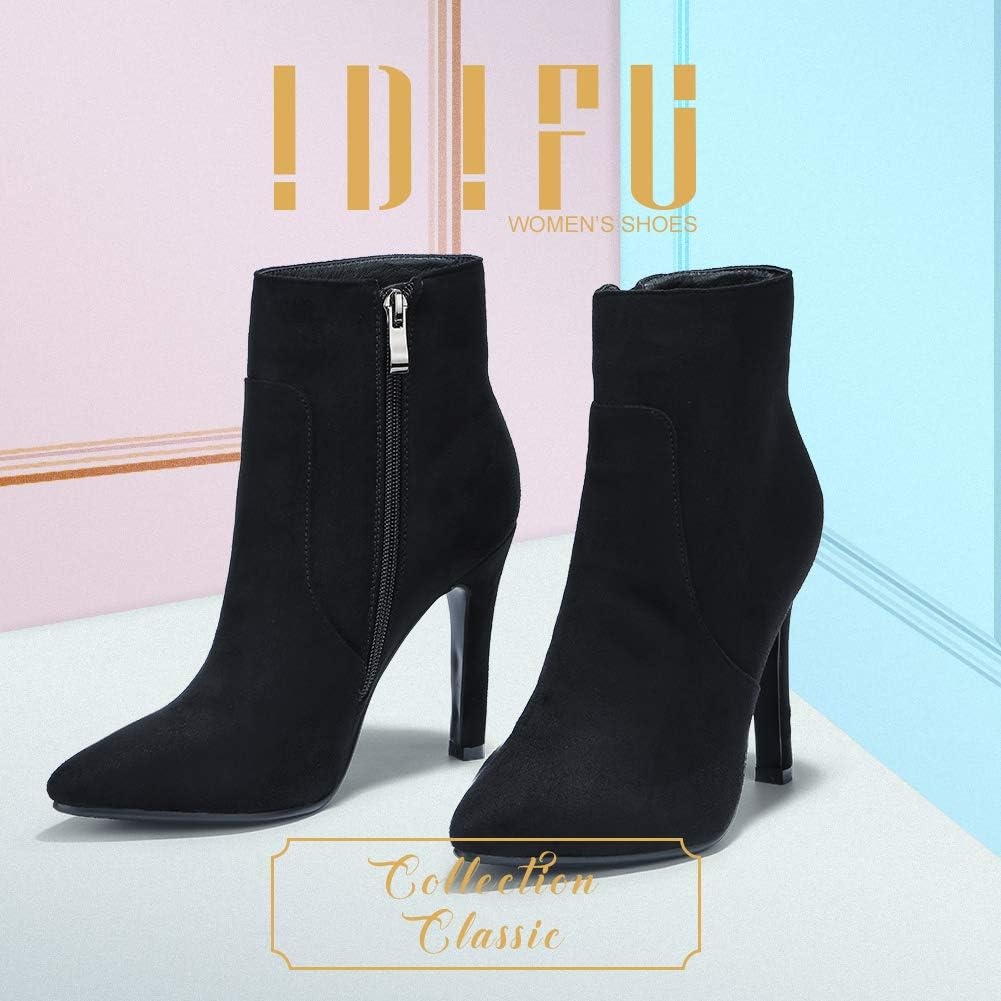 image:imageIDIFU Ankle Boots for Women High Heel Pointed Toe Boots Side Zipper Stiletto BootiesBlack Suede