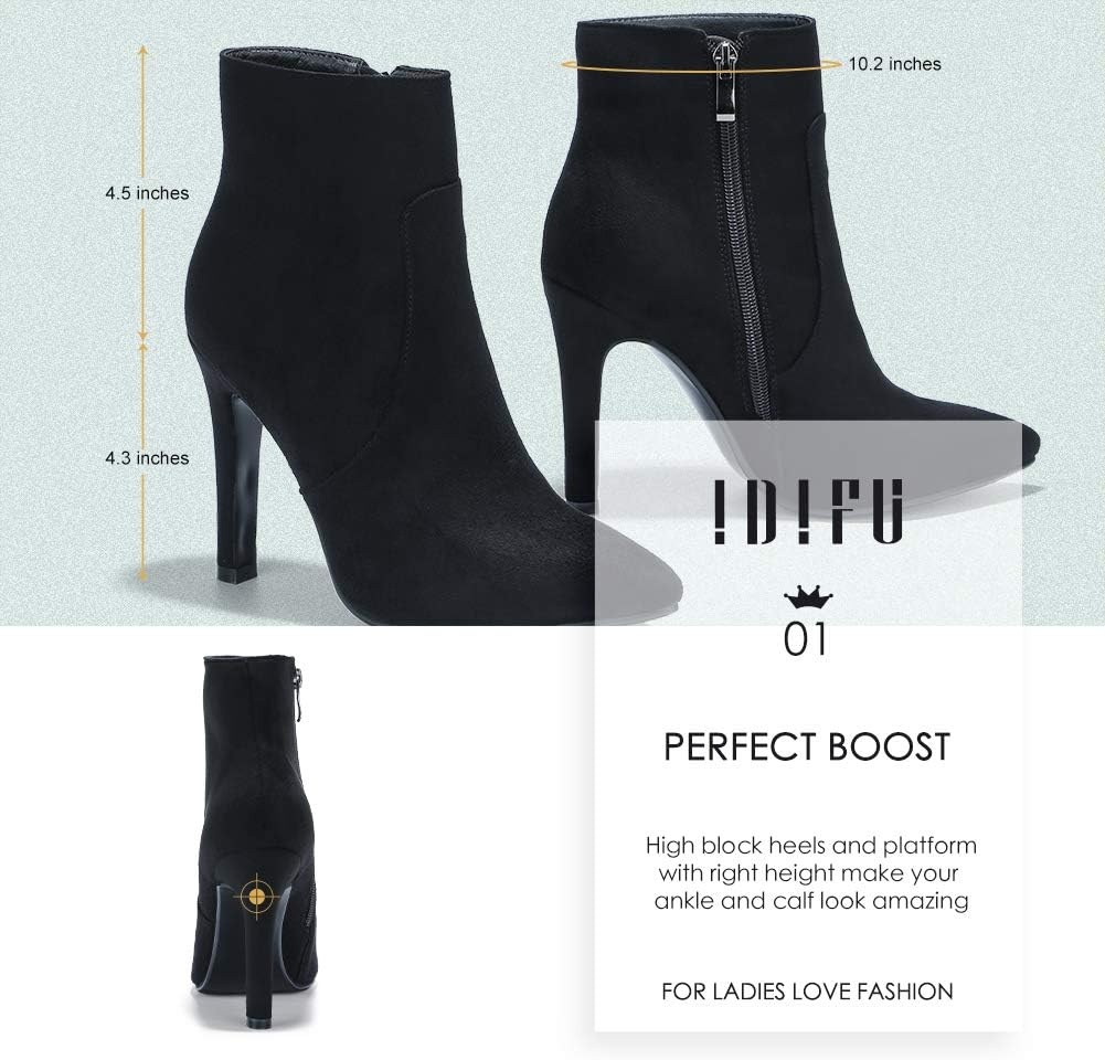 image:imageIDIFU Ankle Boots for Women High Heel Pointed Toe Boots Side Zipper Stiletto BootiesBlack Suede