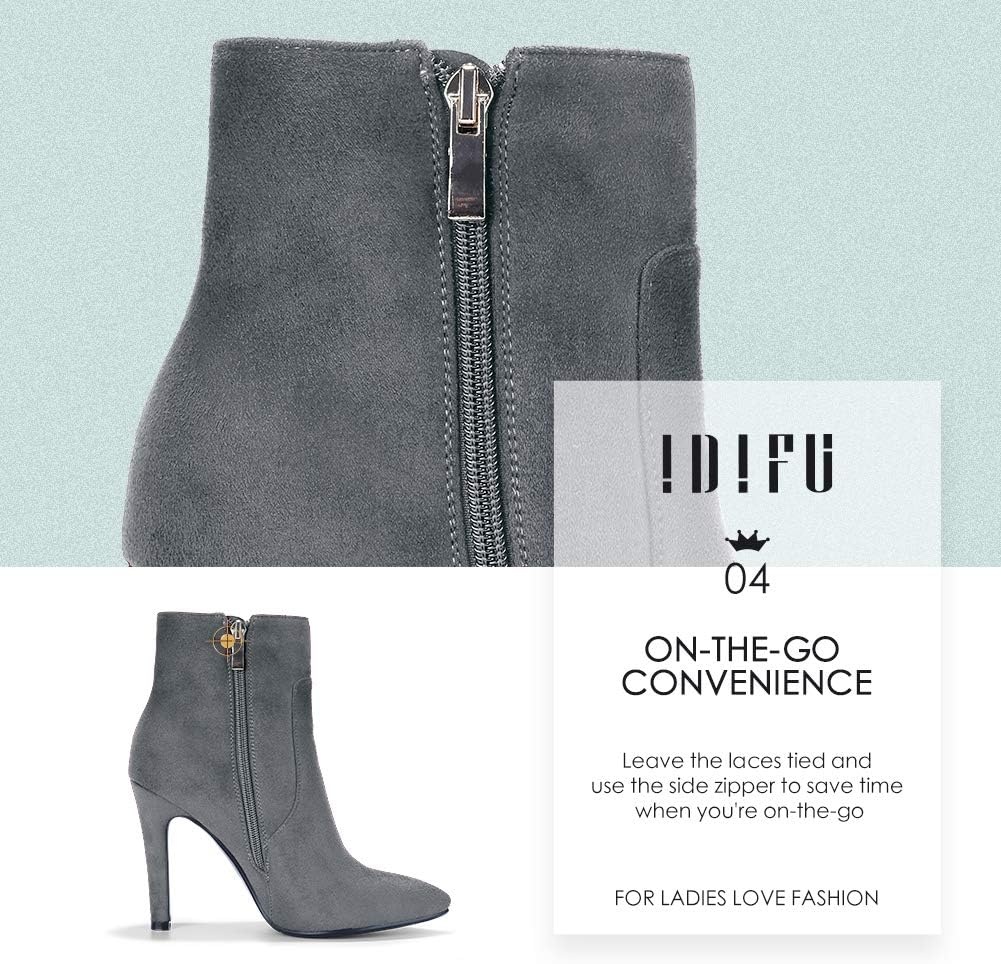 image:imageIDIFU Ankle Boots for Women High Heel Pointed Toe Boots Side Zipper Stiletto BootiesGray Suede