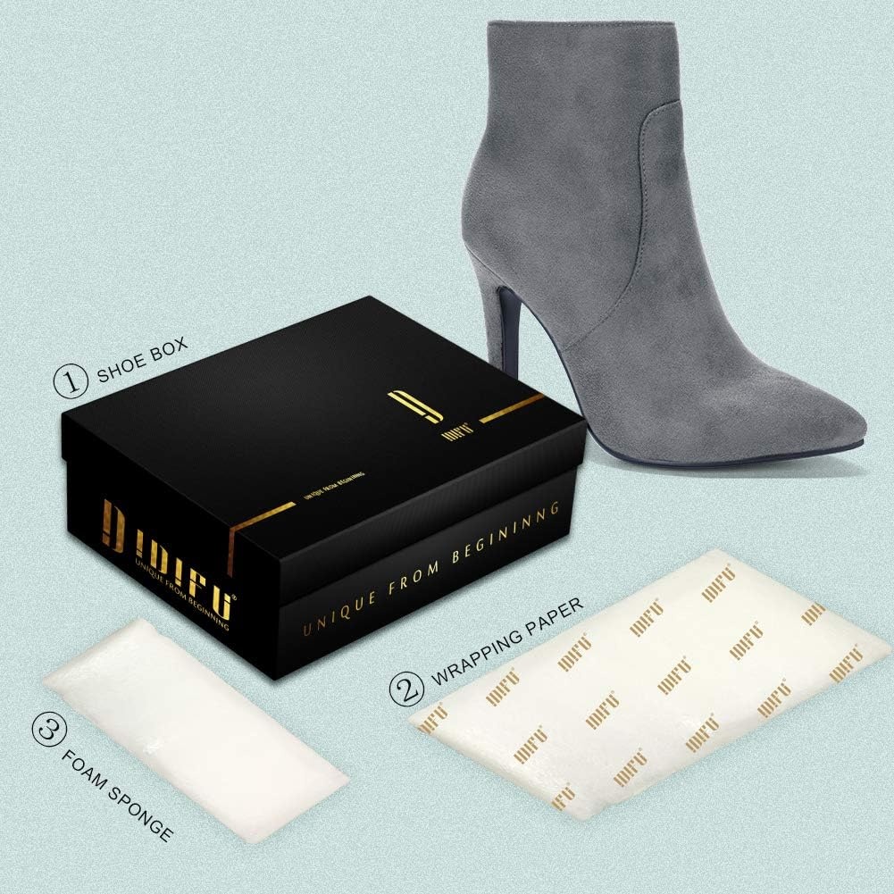 image:imageIDIFU Ankle Boots for Women High Heel Pointed Toe Boots Side Zipper Stiletto BootiesGray Suede