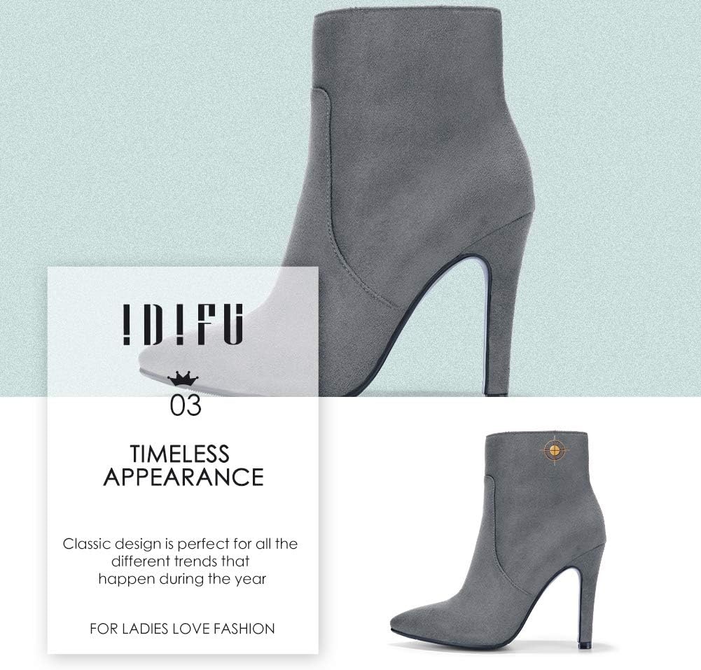 image:imageIDIFU Ankle Boots for Women High Heel Pointed Toe Boots Side Zipper Stiletto BootiesGray Suede