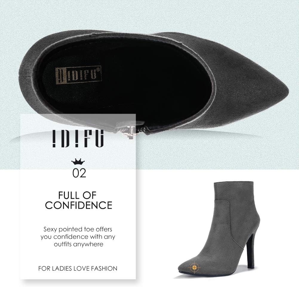 image:imageIDIFU Ankle Boots for Women High Heel Pointed Toe Boots Side Zipper Stiletto BootiesGray Suede