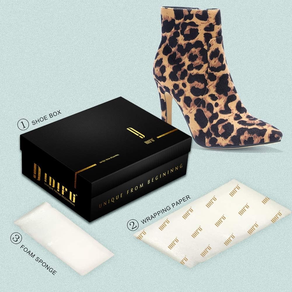 image:imageIDIFU Ankle Boots for Women High Heel Pointed Toe Boots Side Zipper Stiletto BootiesLeopard Suede