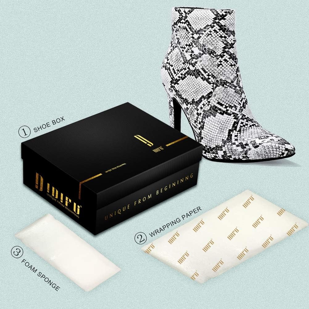image:imageIDIFU Ankle Boots for Women High Heel Pointed Toe Boots Side Zipper Stiletto BootiesSnake White