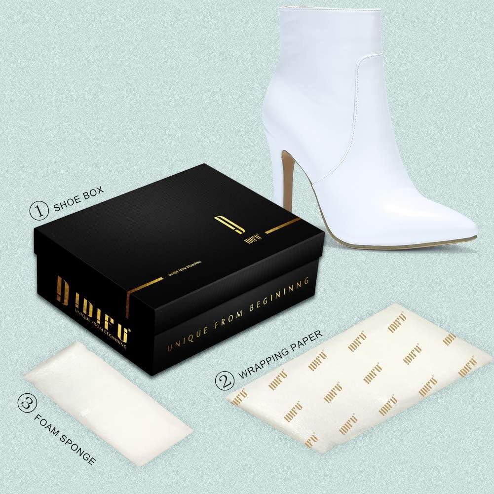 image:imageIDIFU Ankle Boots for Women High Heel Pointed Toe Boots Side Zipper Stiletto BootiesWhite Pu