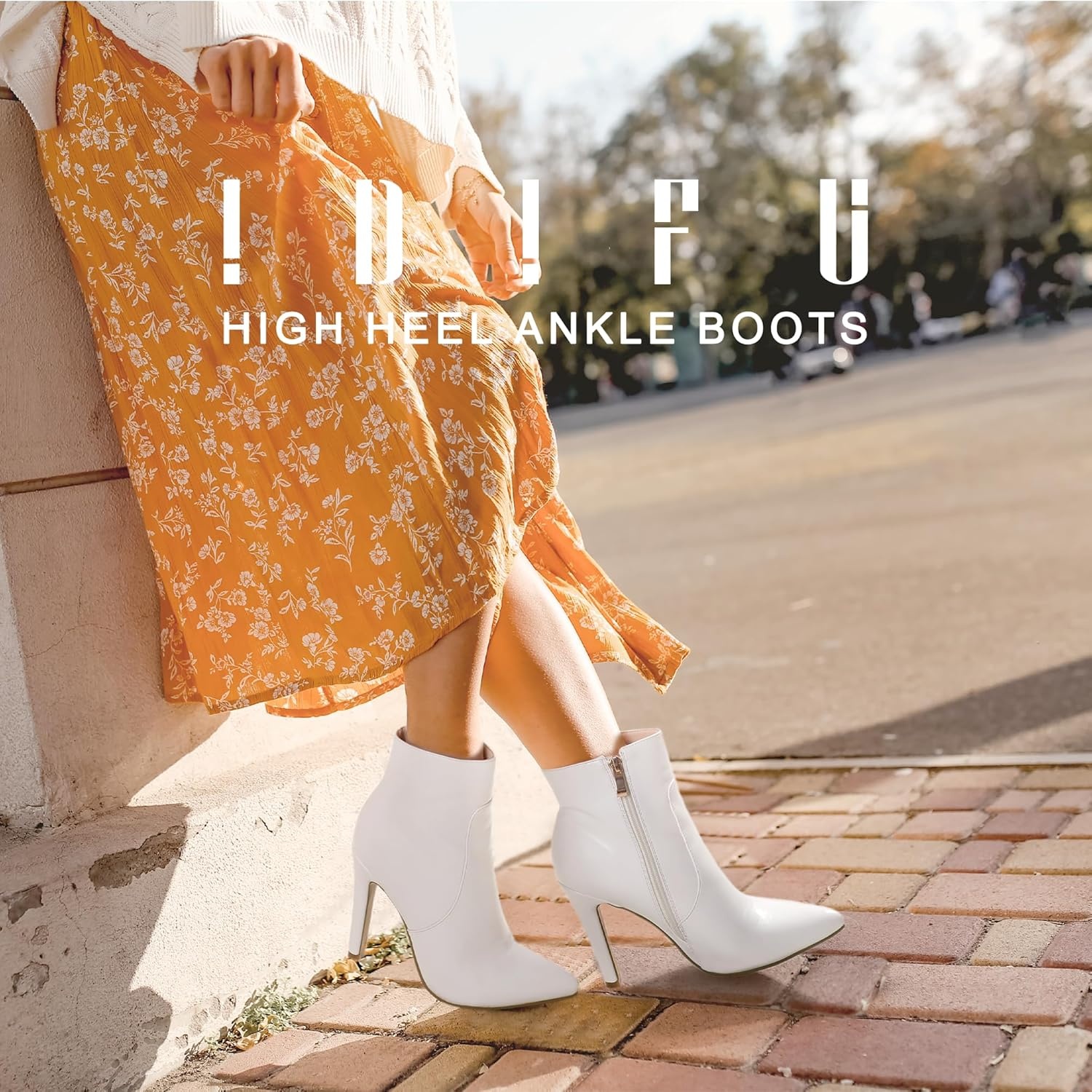 image:imageIDIFU Ankle Boots for Women High Heel Pointed Toe Boots Side Zipper Stiletto BootiesWhite Pu