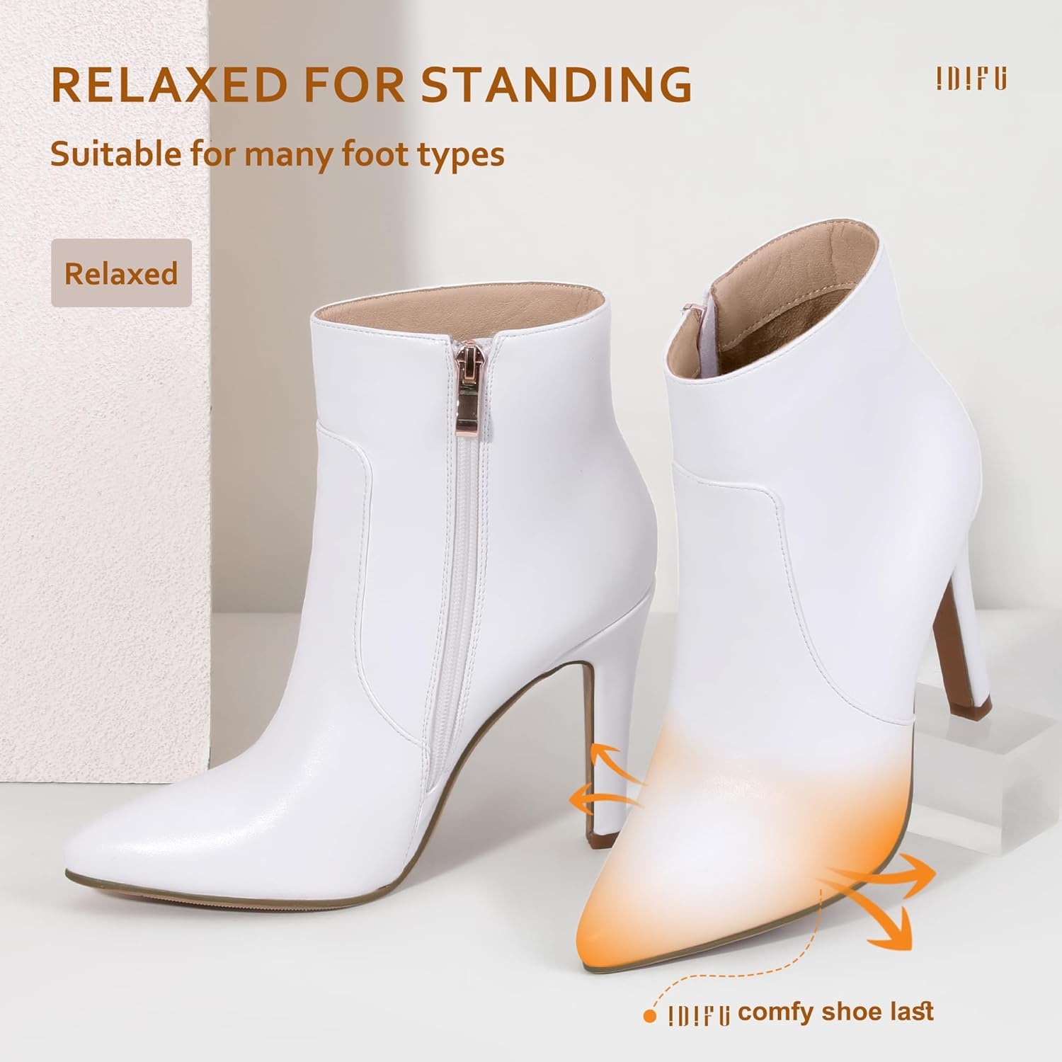 image:imageIDIFU Ankle Boots for Women High Heel Pointed Toe Boots Side Zipper Stiletto BootiesWhite Pu