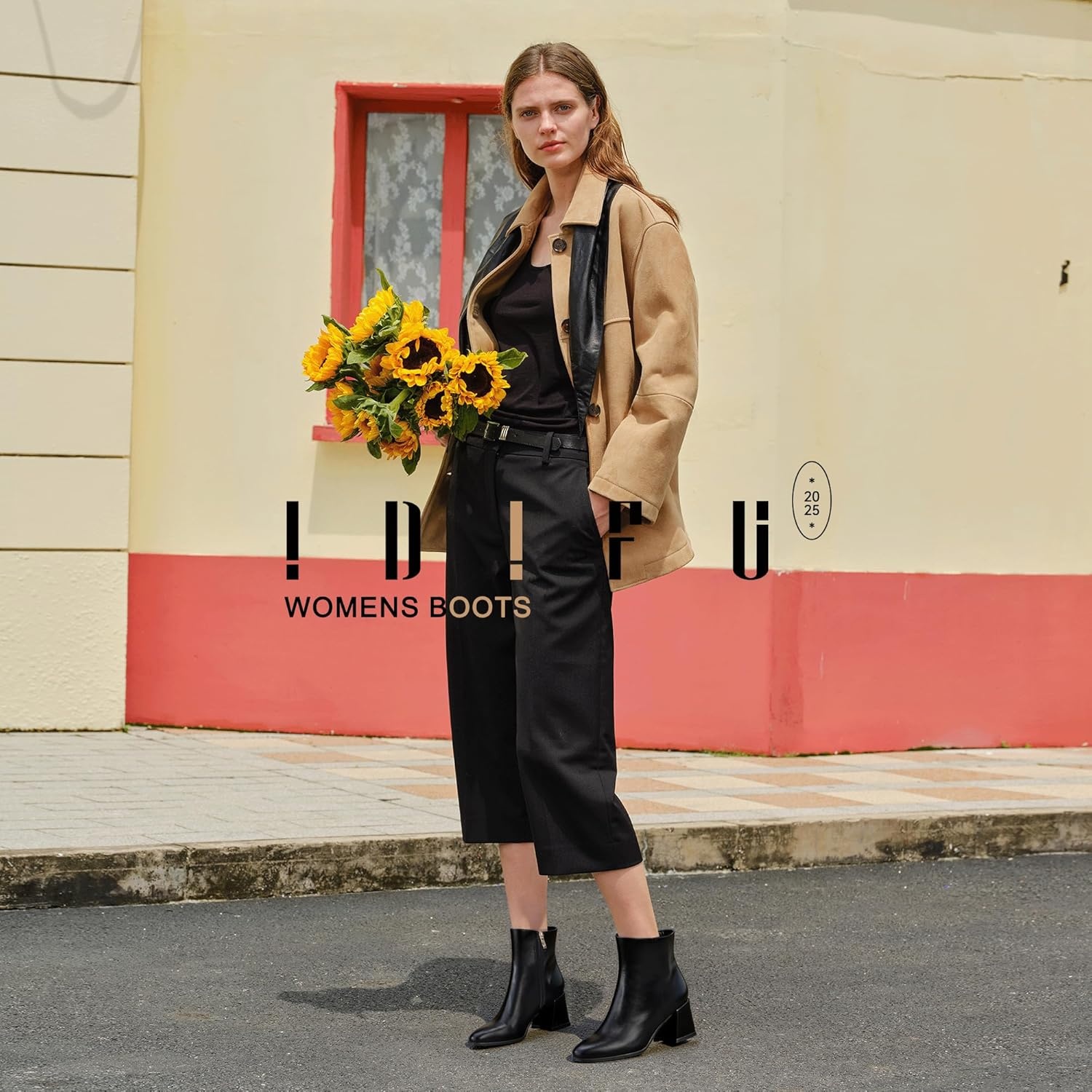 image:imageIDIFU IN2 Ankle Boots for Women Low Short Chunky Block Heel Boot Fall Pointed Toe Dress Booties Ladies Comfortable Cute Fashion BootsNew Black