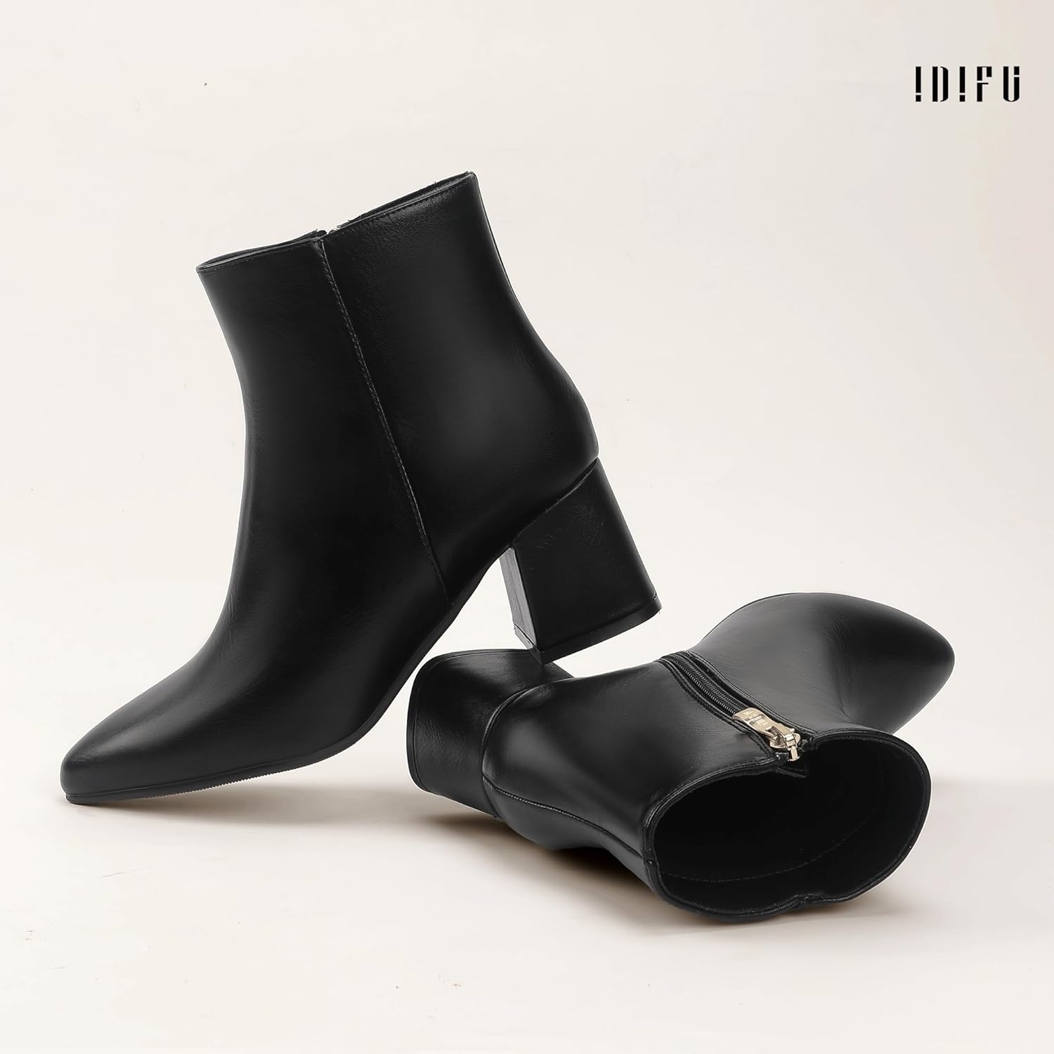 image:imageIDIFU IN2 Ankle Boots for Women Low Short Chunky Block Heel Boot Fall Pointed Toe Dress Booties Ladies Comfortable Cute Fashion BootsNew Black