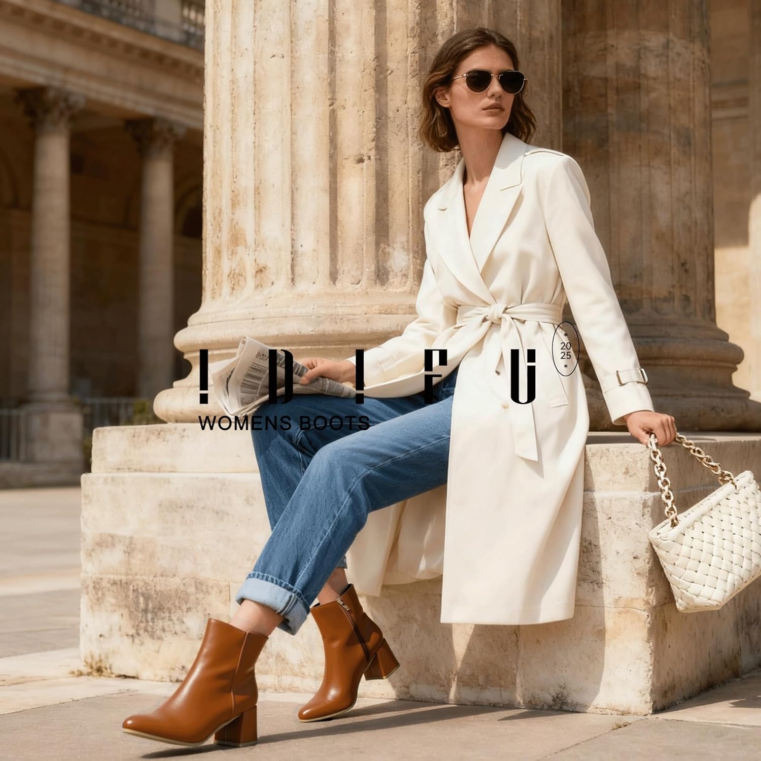 image:imageIDIFU IN2 Ankle Boots for Women Low Short Chunky Block Heel Boot Fall Pointed Toe Dress Booties Ladies Comfortable Cute Fashion BootsNew Brown