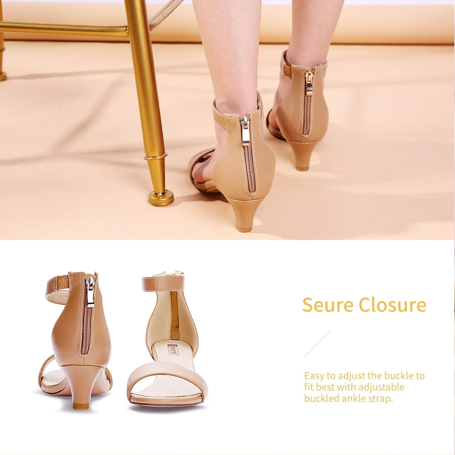 image:imageIDIFU IN2 Kitten Heels for Women Low Open Toe Ankle Strap Heeled Sandals Wedding Bridal Evening Prom Party Dress Shoes Womens HeelsIn2 Nude Pu