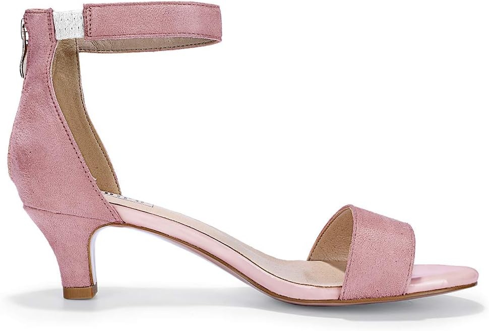 image:imageIDIFU IN2 Kitten Heels for Women Low Open Toe Ankle Strap Heeled Sandals Wedding Bridal Evening Prom Party Dress Shoes Womens HeelsIn2 Pink Suede