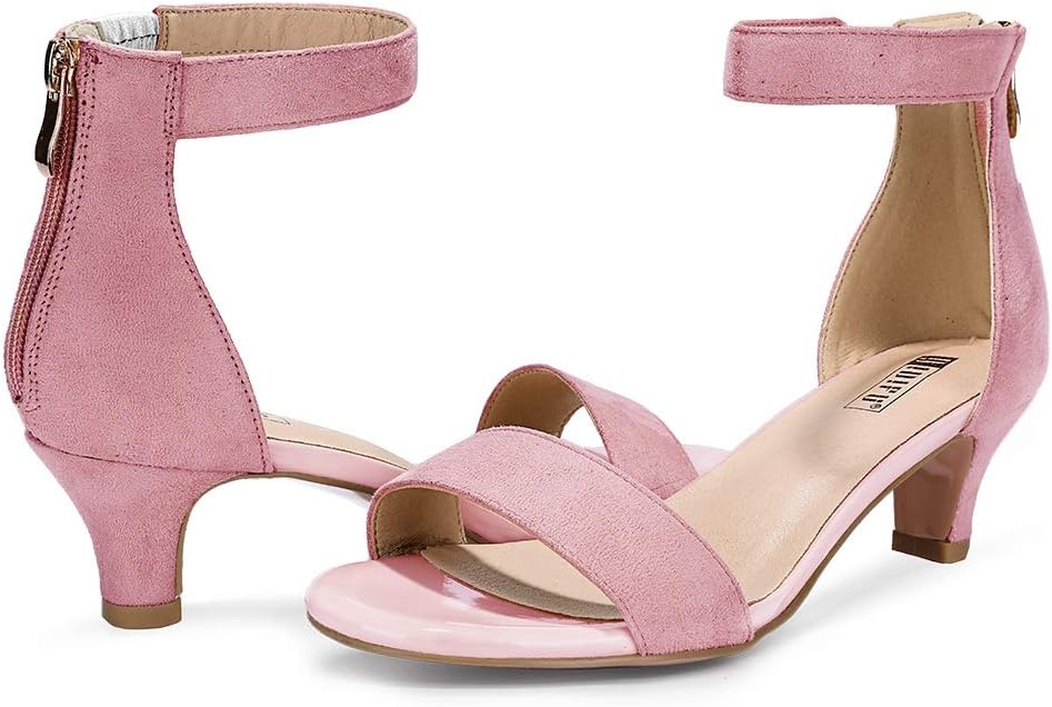 image:imageIDIFU IN2 Kitten Heels for Women Low Open Toe Ankle Strap Heeled Sandals Wedding Bridal Evening Prom Party Dress Shoes Womens HeelsIn2 Pink Suede