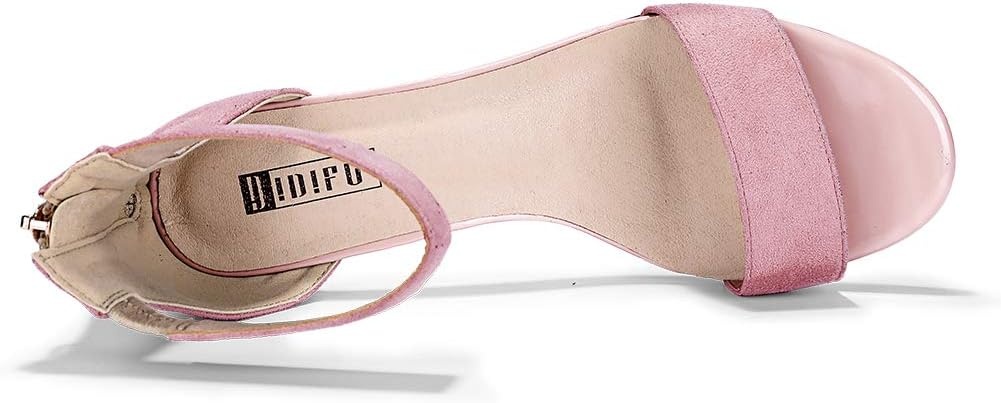 image:imageIDIFU IN2 Kitten Heels for Women Low Open Toe Ankle Strap Heeled Sandals Wedding Bridal Evening Prom Party Dress Shoes Womens HeelsIn2 Pink Suede