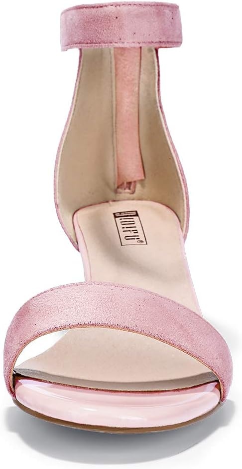 image:imageIDIFU IN2 Kitten Heels for Women Low Open Toe Ankle Strap Heeled Sandals Wedding Bridal Evening Prom Party Dress Shoes Womens HeelsIn2 Pink Suede