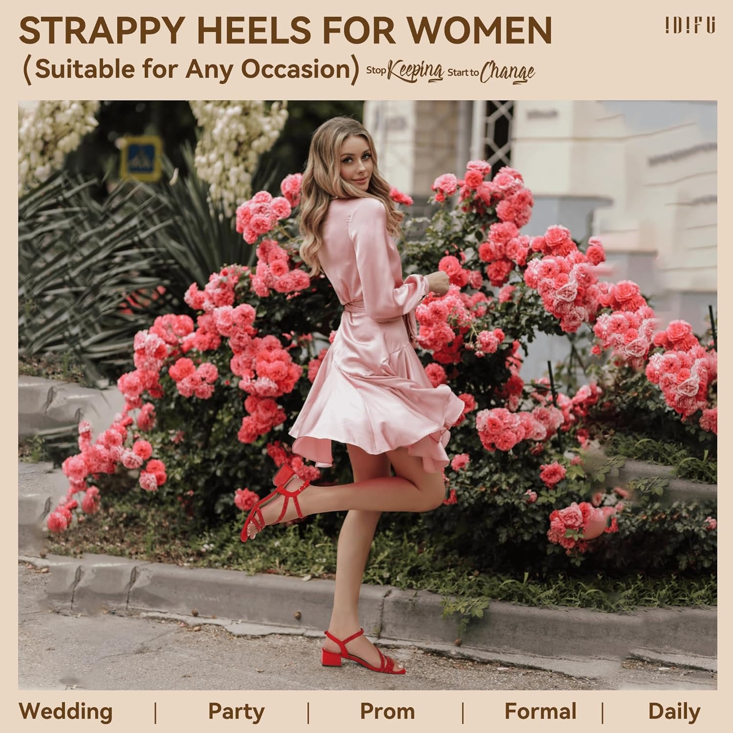image:imageIDIFU IN2 Rhinestone Low Heels for Women Sparkly Dressy Block Short Strappy Square Open Toe Chunky Heeled Sandals Prom Wedding Bride Party Dress Shoes Comfortable Bling Thick HeelsRed Rhinestone
