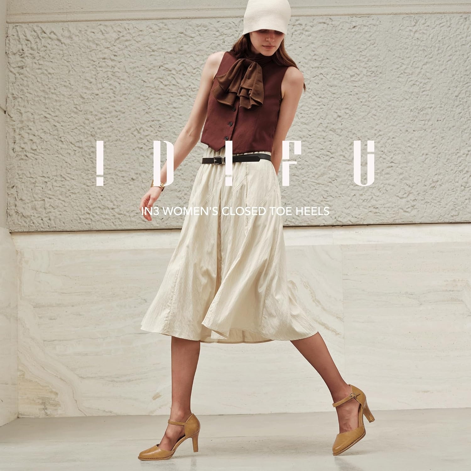 image:imageIDIFU IN3 Closed Toe Chunky High Heels Comfortable Dress Shoes for Women Pumps Vintage Heels Dressy Wedding Prom Bridal Party Work Office Business DOrsay Pumps ShoesLight Brown Pu