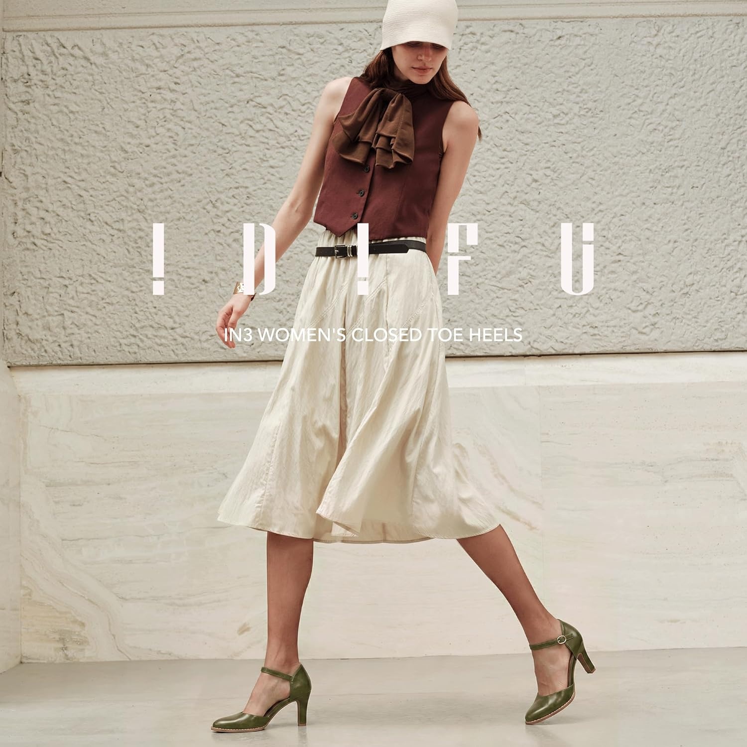 image:imageIDIFU IN3 Closed Toe Chunky High Heels Comfortable Dress Shoes for Women Pumps Vintage Heels Dressy Wedding Prom Bridal Party Work Office Business DOrsay Pumps ShoesOlive Green Pu