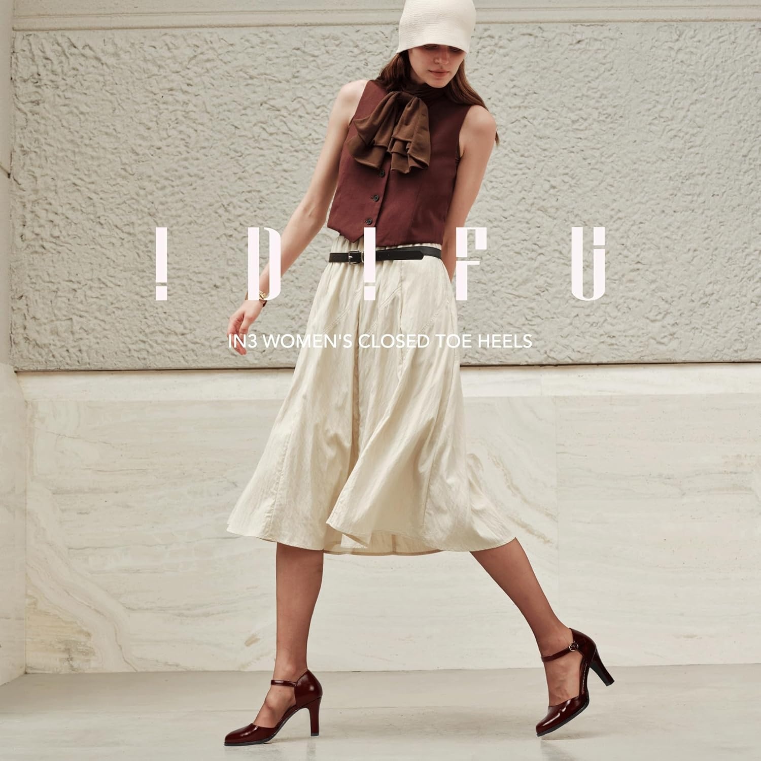 image:imageIDIFU IN3 Closed Toe Chunky High Heels Comfortable Dress Shoes for Women Pumps Vintage Heels Dressy Wedding Prom Bridal Party Work Office Business DOrsay Pumps ShoesBurgundy Pu
