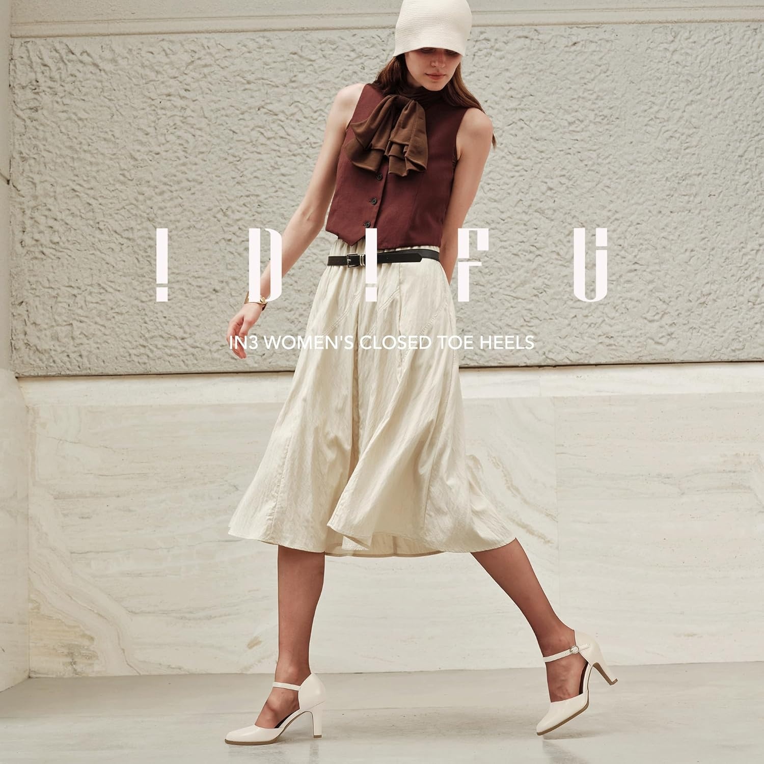 image:imageIDIFU IN3 Closed Toe Chunky High Heels Comfortable Dress Shoes for Women Pumps Vintage Heels Dressy Wedding Prom Bridal Party Work Office Business DOrsay Pumps ShoesWhite Pu