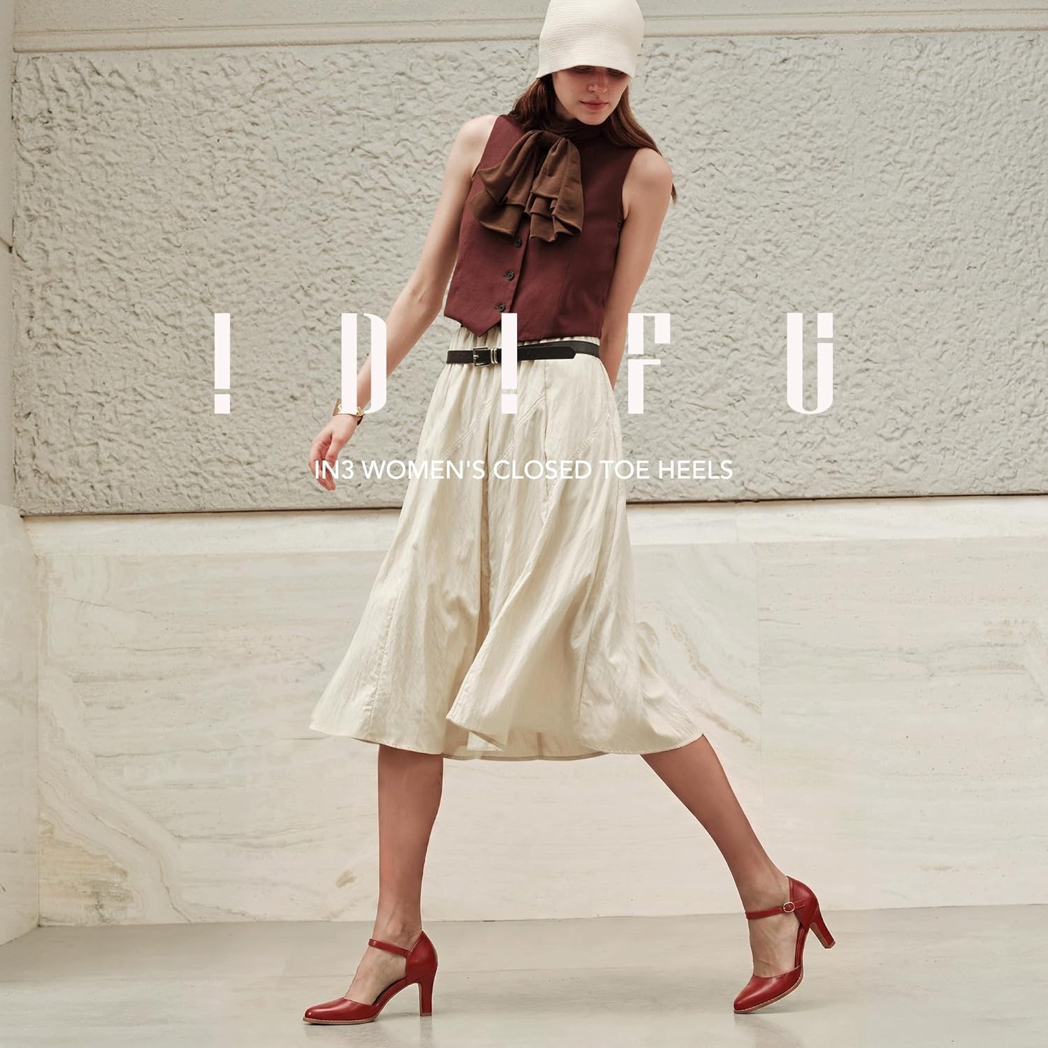 image:imageIDIFU IN3 Closed Toe Chunky High Heels Comfortable Dress Shoes for Women Pumps Vintage Heels Dressy Wedding Prom Bridal Party Work Office Business DOrsay Pumps ShoesNl Red Pu