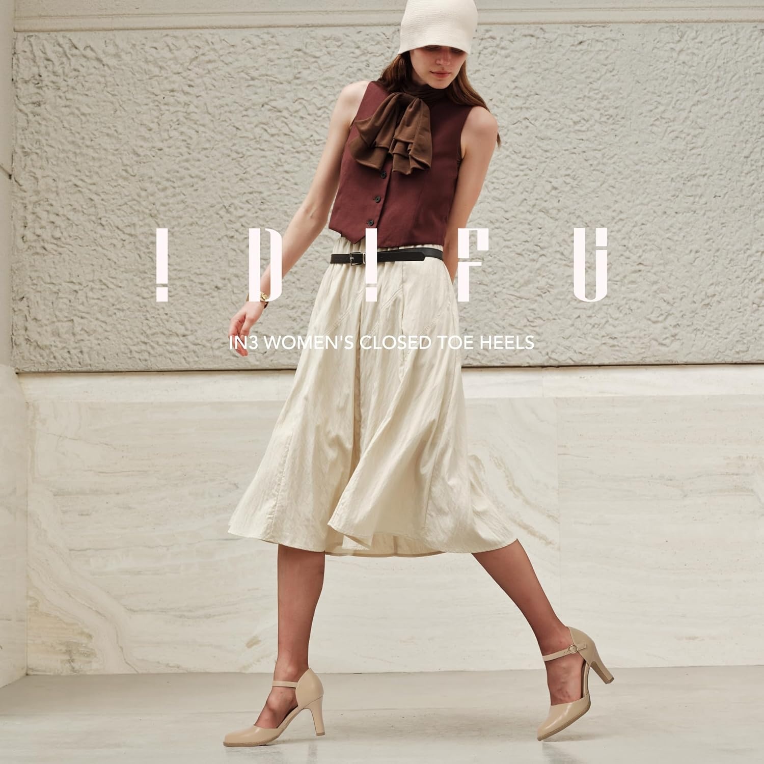 image:imageIDIFU IN3 Closed Toe Chunky High Heels Comfortable Dress Shoes for Women Pumps Vintage Heels Dressy Wedding Prom Bridal Party Work Office Business DOrsay Pumps ShoesNude Pu