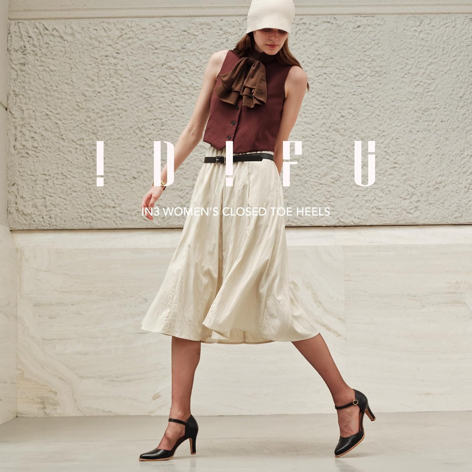 image:imageIDIFU IN3 Closed Toe Chunky High Heels Comfortable Dress Shoes for Women Pumps Vintage Heels Dressy Wedding Prom Bridal Party Work Office Business DOrsay Pumps ShoesBlack Pu