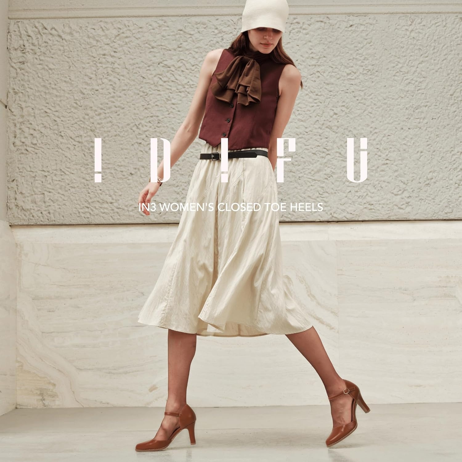 image:imageIDIFU IN3 Closed Toe Chunky High Heels Comfortable Dress Shoes for Women Pumps Vintage Heels Dressy Wedding Prom Bridal Party Work Office Business DOrsay Pumps ShoesBrown Pu