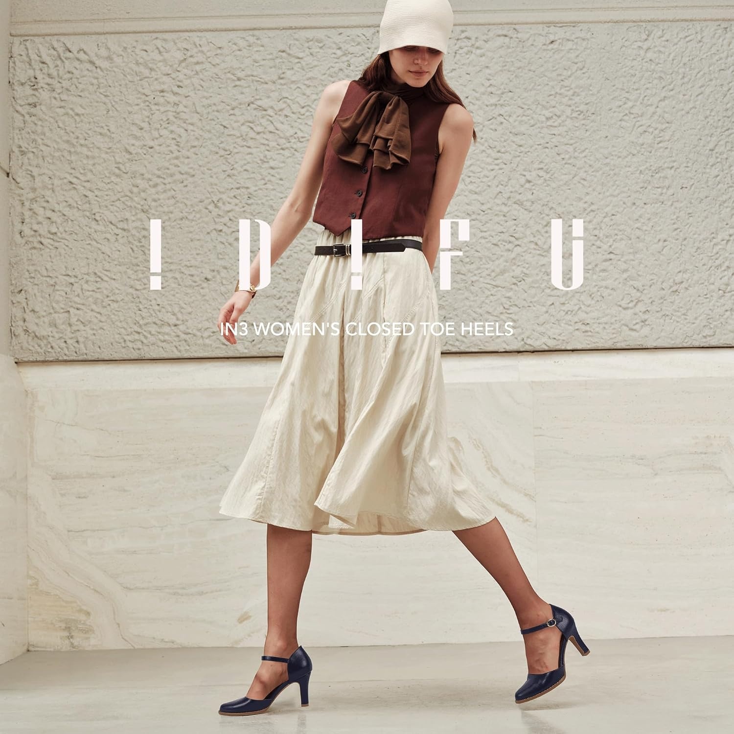 image:imageIDIFU IN3 Closed Toe Chunky High Heels Comfortable Dress Shoes for Women Pumps Vintage Heels Dressy Wedding Prom Bridal Party Work Office Business DOrsay Pumps ShoesNavy Blue Pu