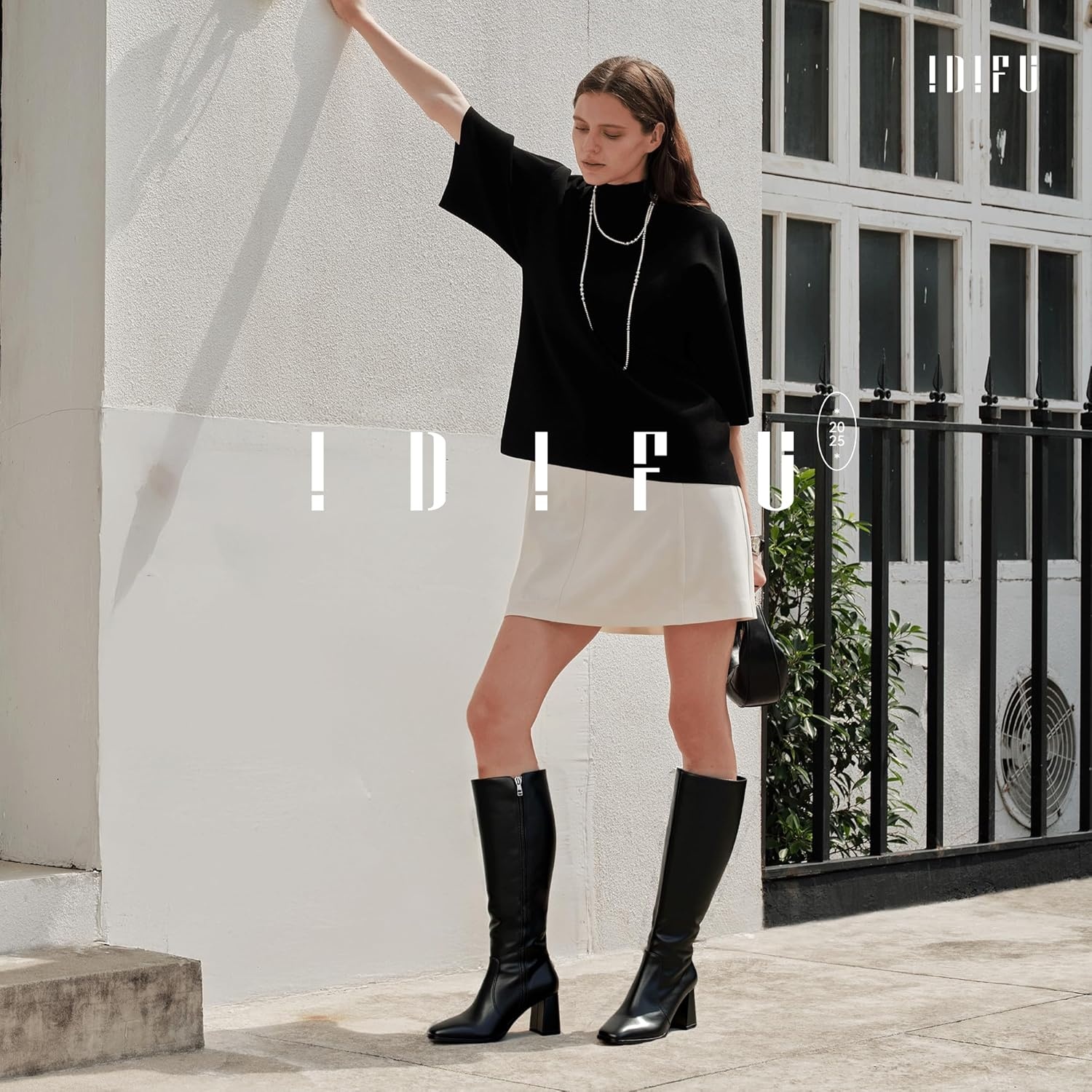 image:imageIDIFU IN3 Knee High Boots for Women Square Toe GoGo Chunky High Heeled Tall Long Fall Boot with Side Zipper Dress Comfortable Fashion Pull On Small Thick Heel BootsNew Fashion Black Pu