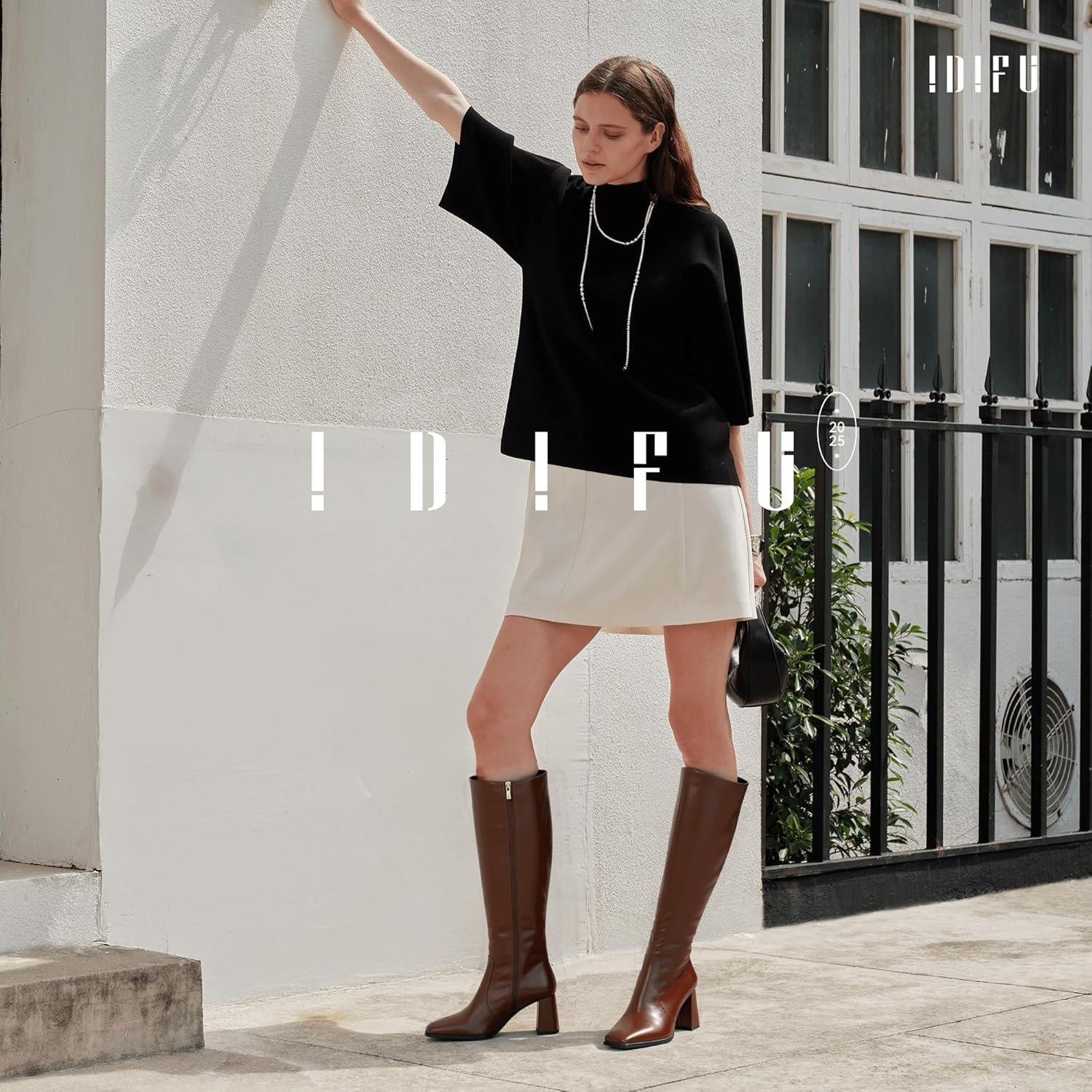 image:imageIDIFU IN3 Knee High Boots for Women Square Toe GoGo Chunky High Heeled Tall Long Fall Boot with Side Zipper Dress Comfortable Fashion Pull On Small Thick Heel BootsNew Fashion Brown Pu