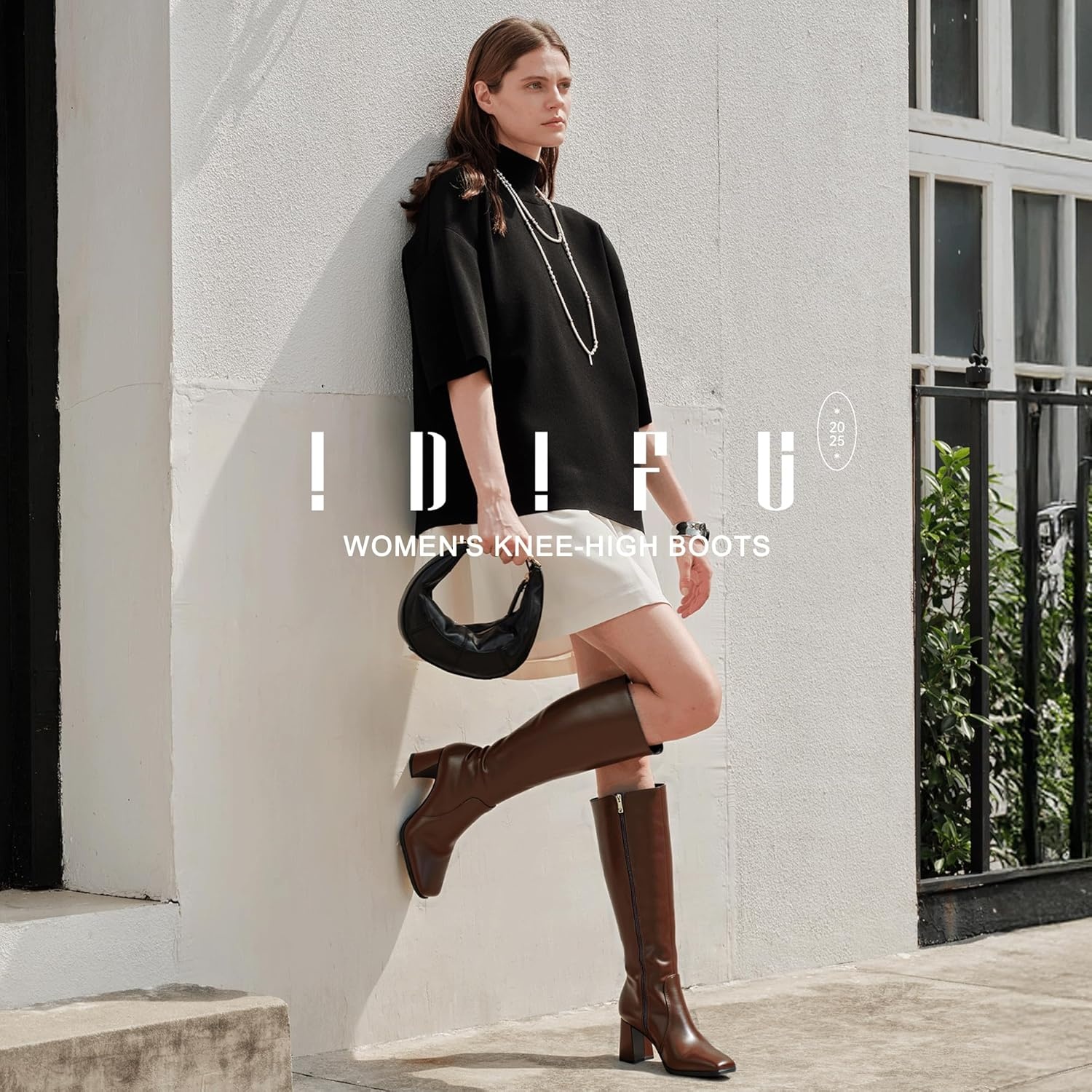 image:imageIDIFU IN3 Knee High Boots for Women Square Toe GoGo Chunky High Heeled Tall Long Fall Boot with Side Zipper Dress Comfortable Fashion Pull On Small Thick Heel BootsNew Fashion Brown Pu