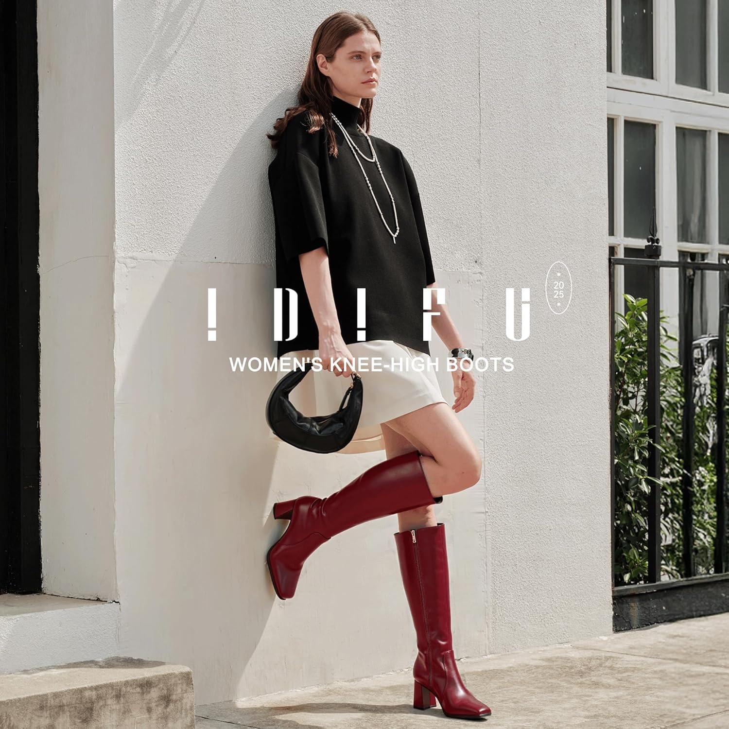 image:imageIDIFU IN3 Knee High Boots for Women Square Toe GoGo Chunky High Heeled Tall Long Fall Boot with Side Zipper Dress Comfortable Fashion Pull On Small Thick Heel BootsNew Fashion Red Pu