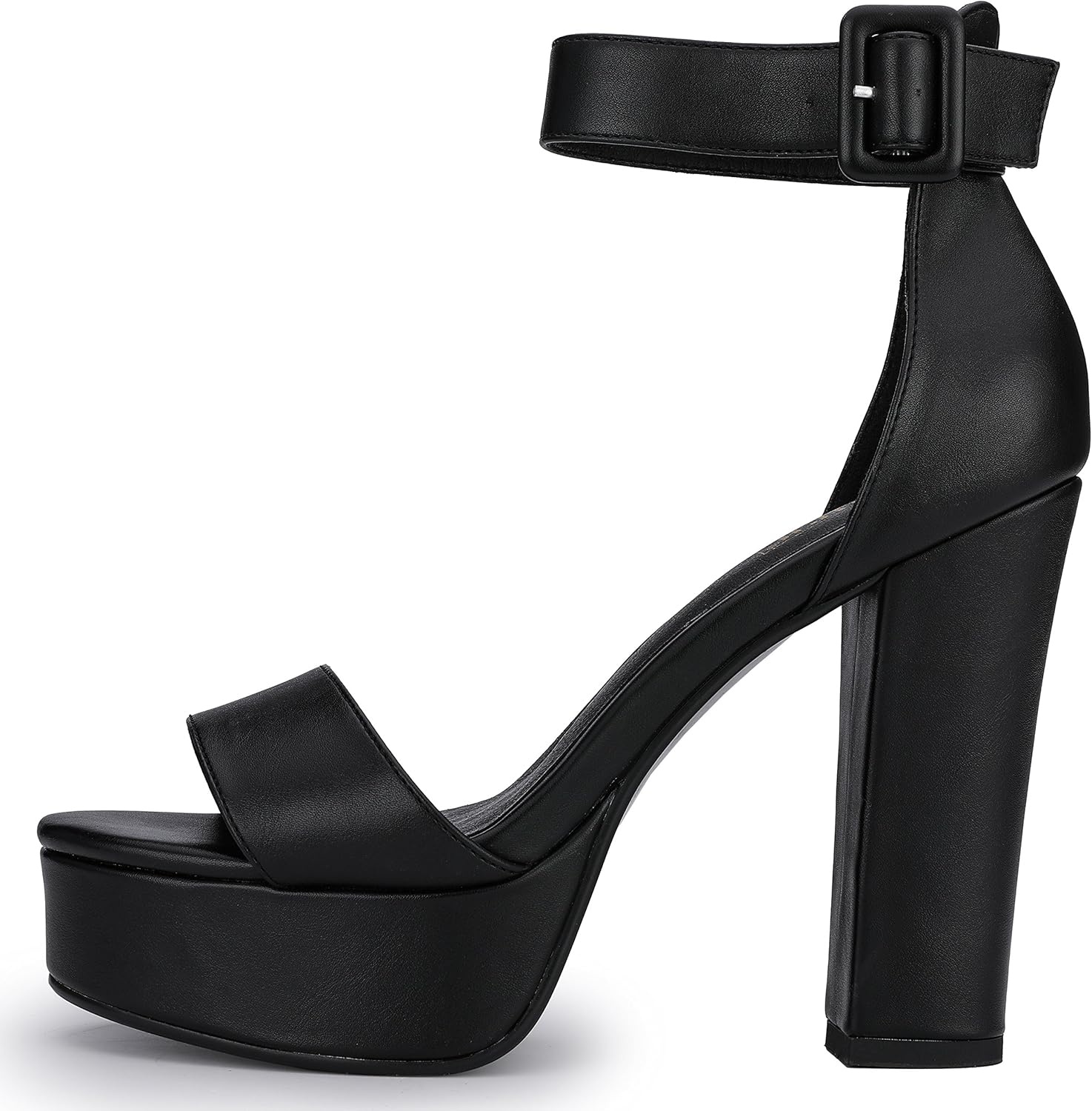 image:imageIDIFU IN5 Sabrina Platform Block Chunky High Heels Ankle Strap Heeled Sandals Sexy Wedding Party Dress Shoes for Women Open Toe HeelsBlack Pu